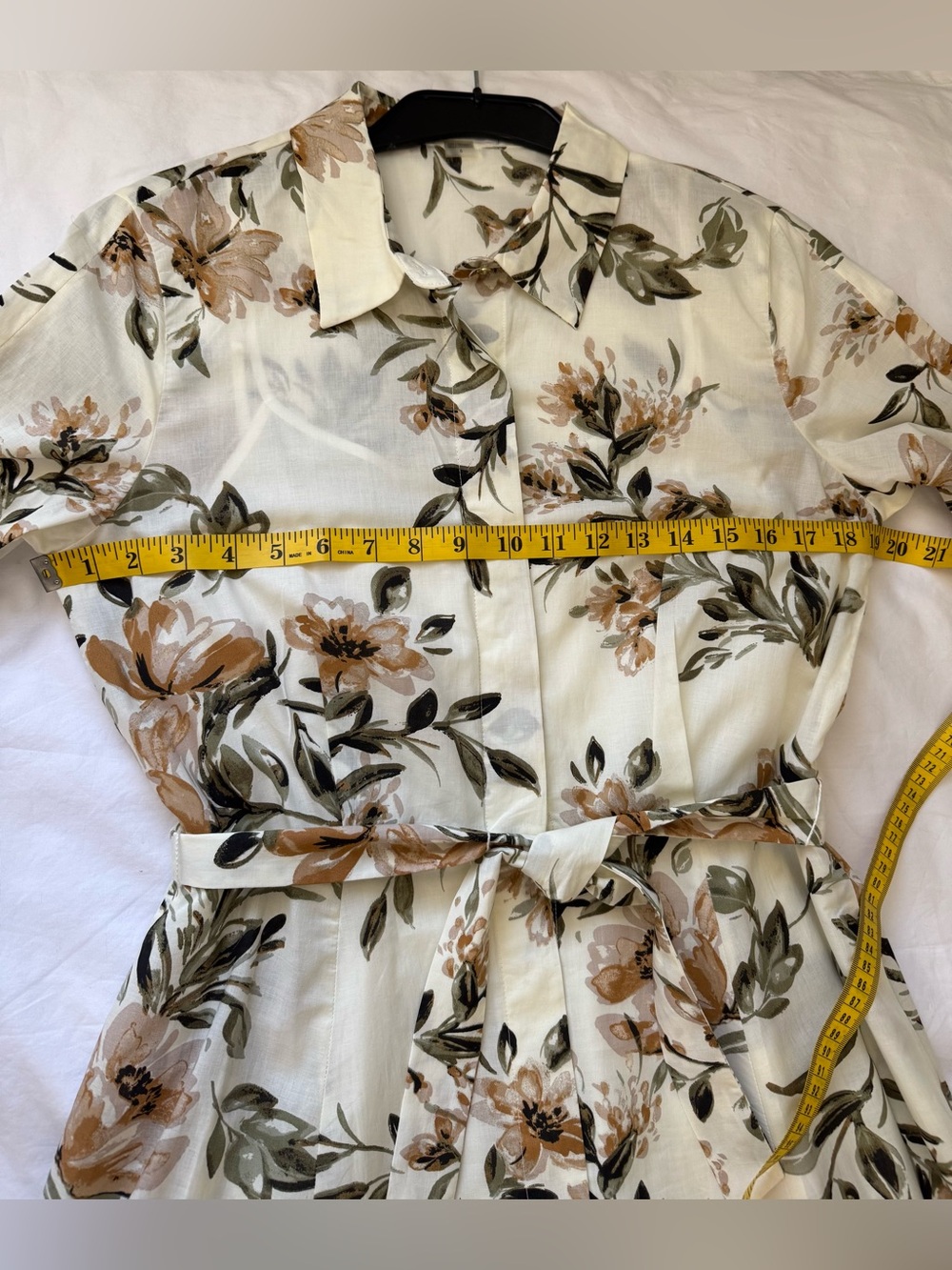 NWT Calvin Klein Floral Cotton Button-Up Belted Shirt Dress - 6 - Picture 11 of 13